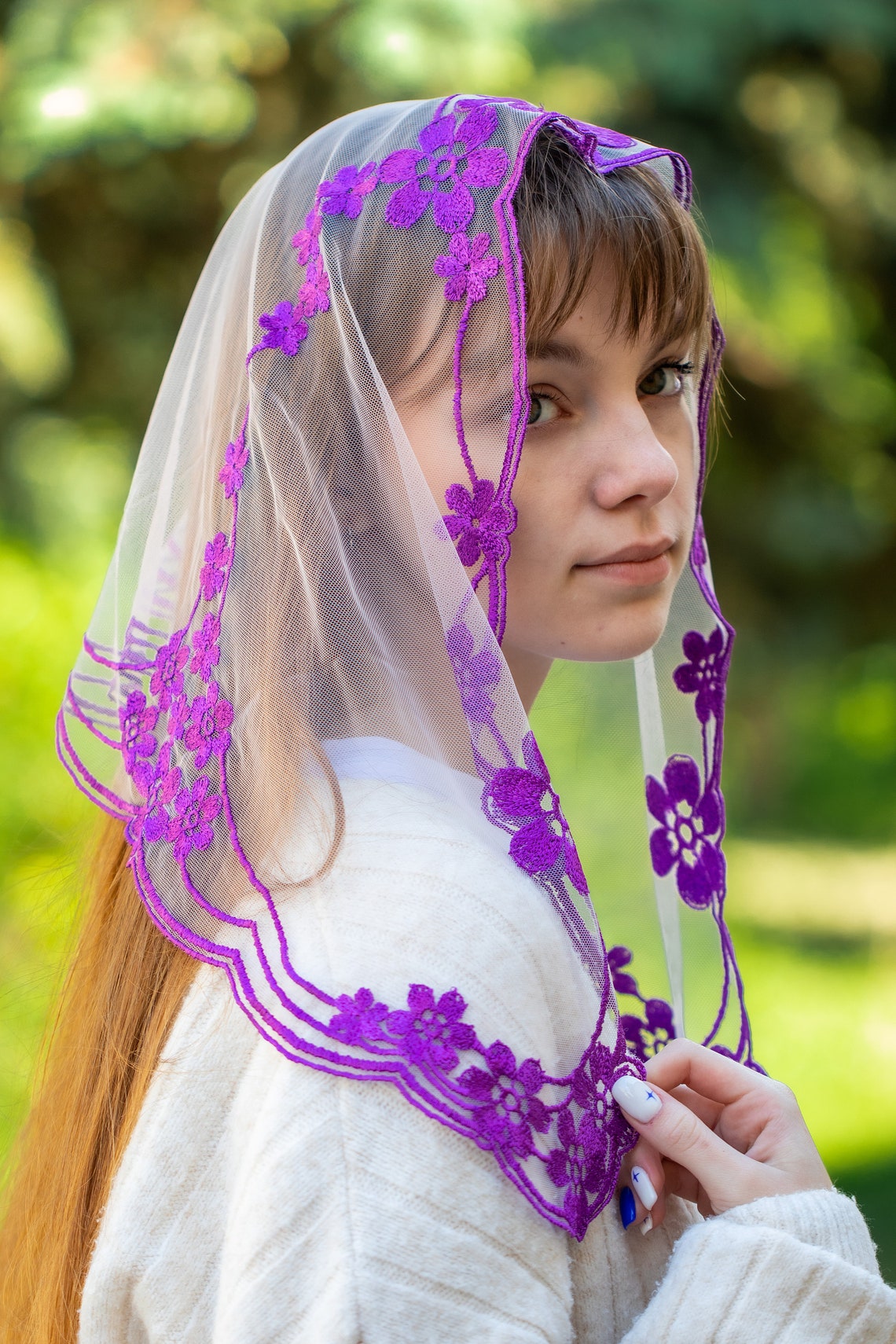 Purple lace veil - MariaVeils