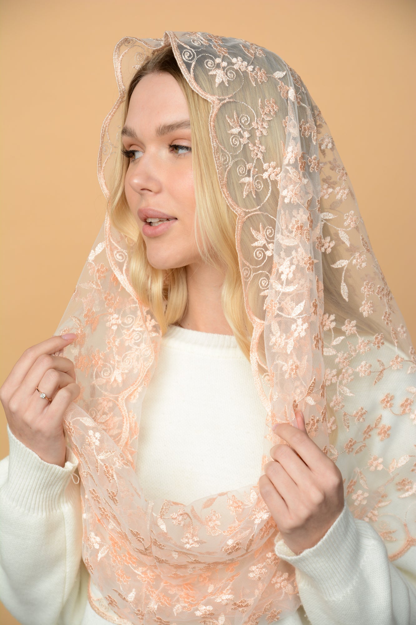 PEACH FLORAL MANTILLA