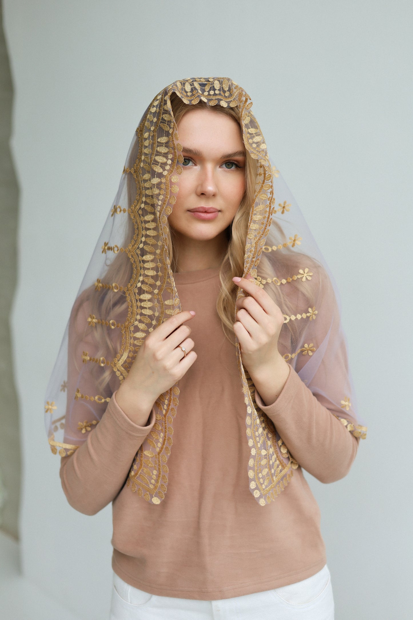 PURPLE VEIL WITH HEART EMBROIDERY