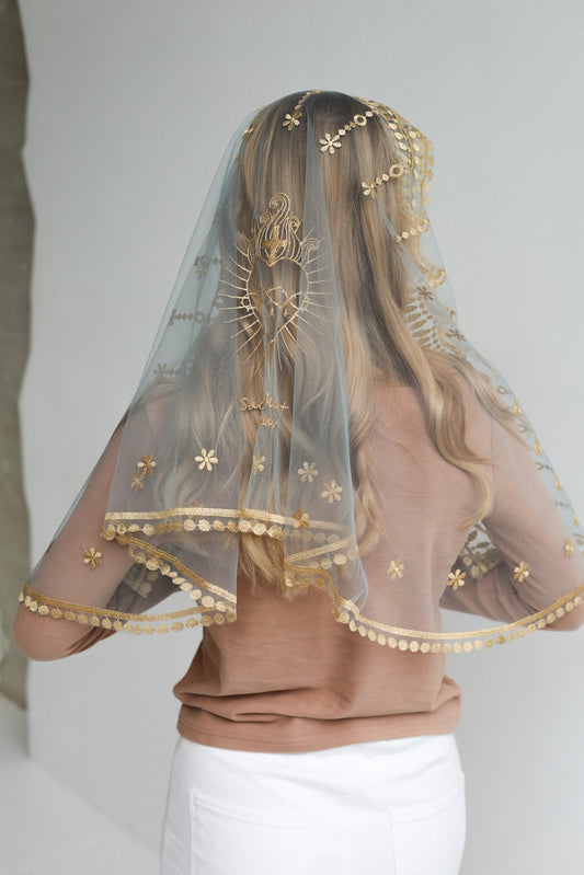 VEIL WITH SACRED HEART EMBROIDERY