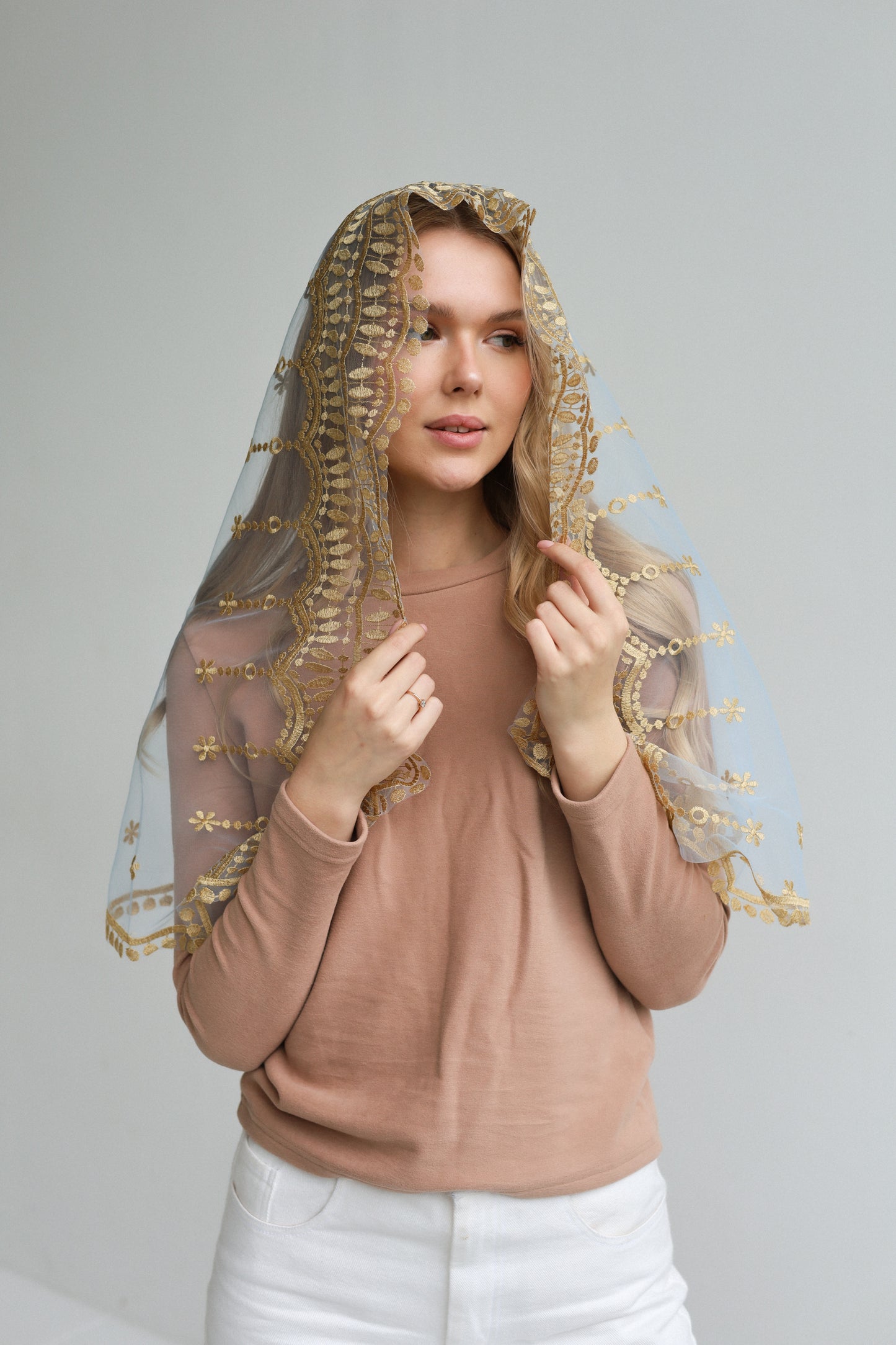 LIGHT BLUE MANTILLA WITH HEART