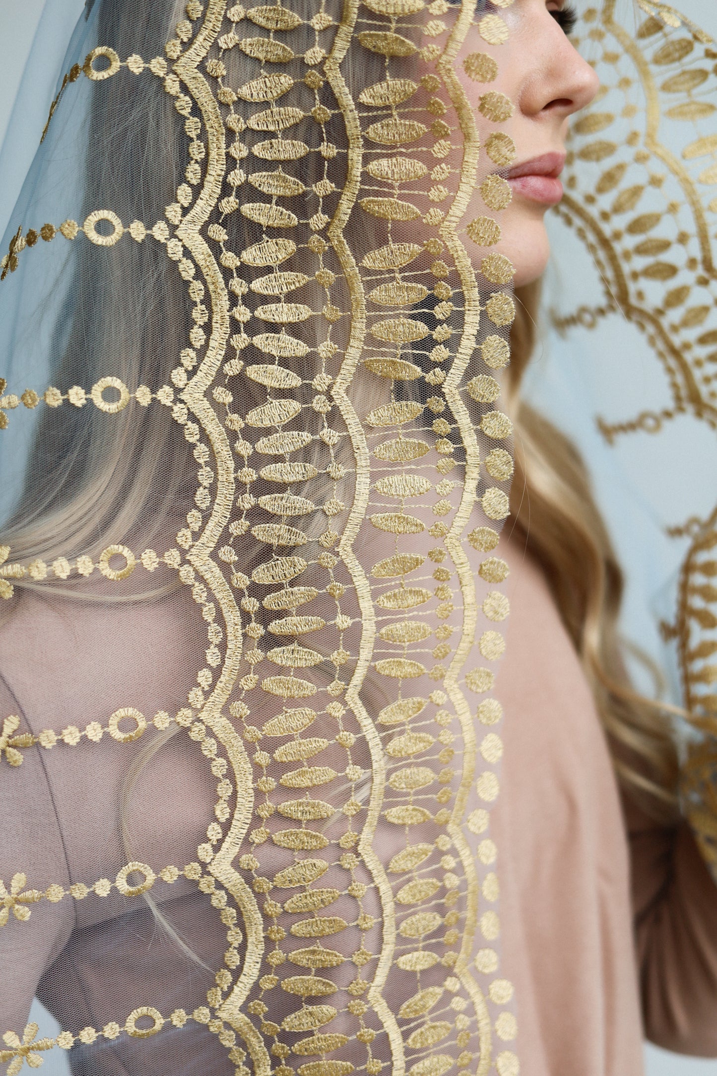 LIGHT BLUE MANTILLA WITH HEART