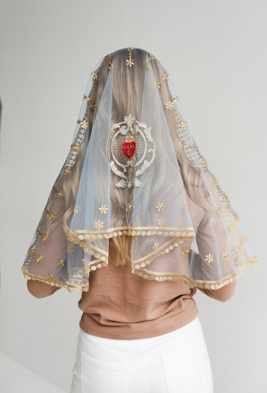 LIGHT BLUE MANTILLA WITH HEART