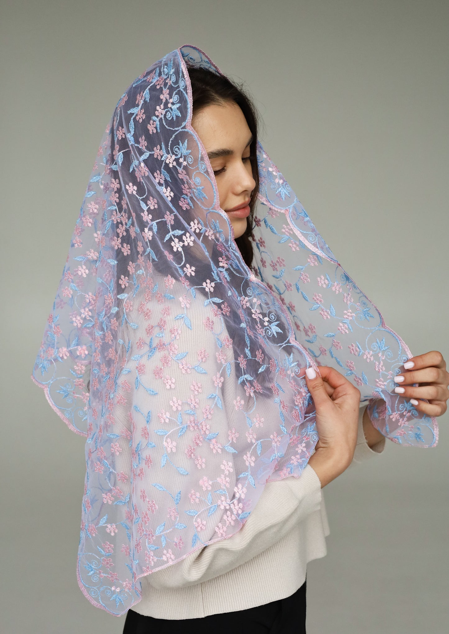EXTRA LONG PINK & BLUE VEIL - MariaVeils