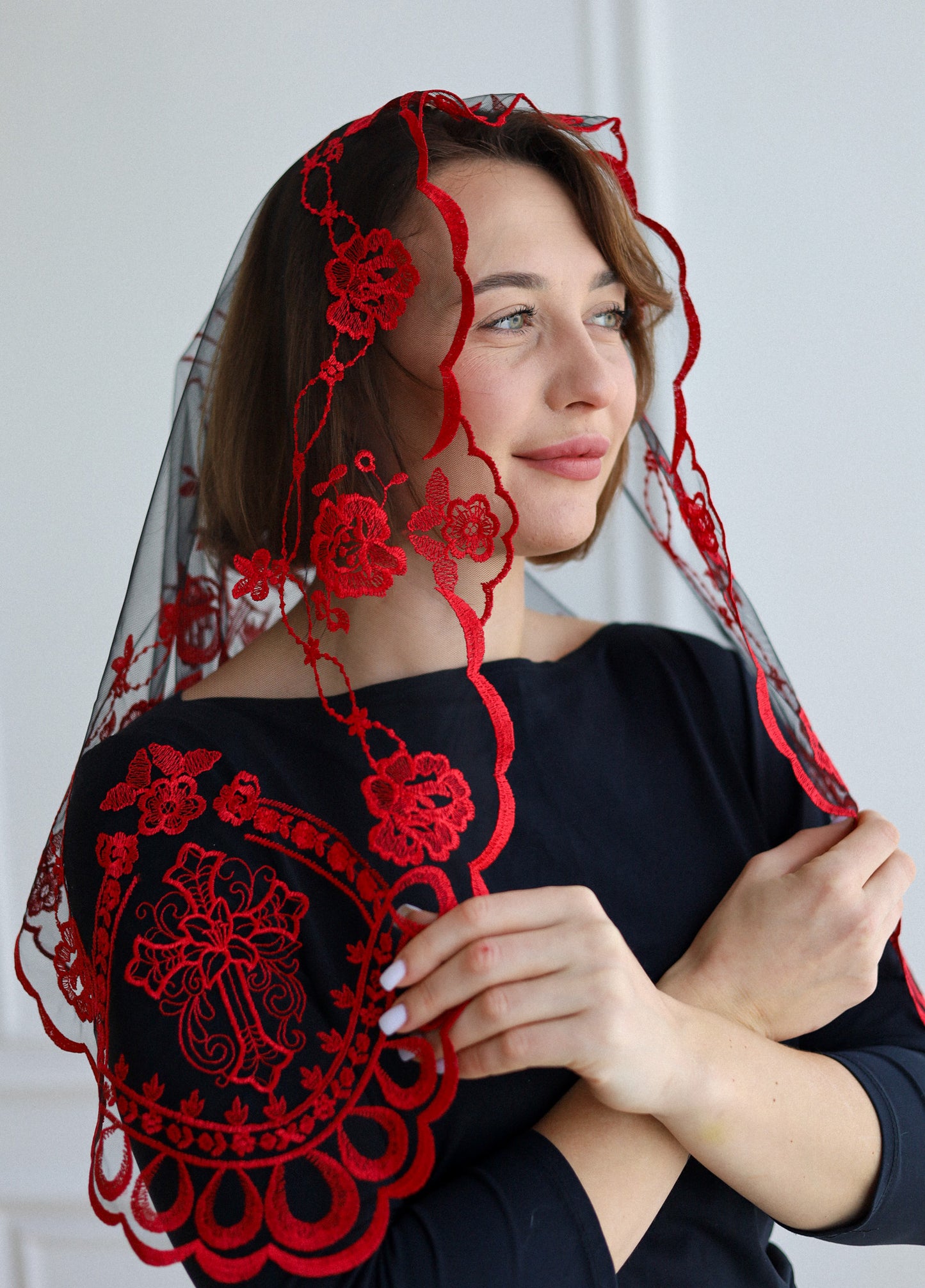 SHORT RED VEIL - MariaVeils