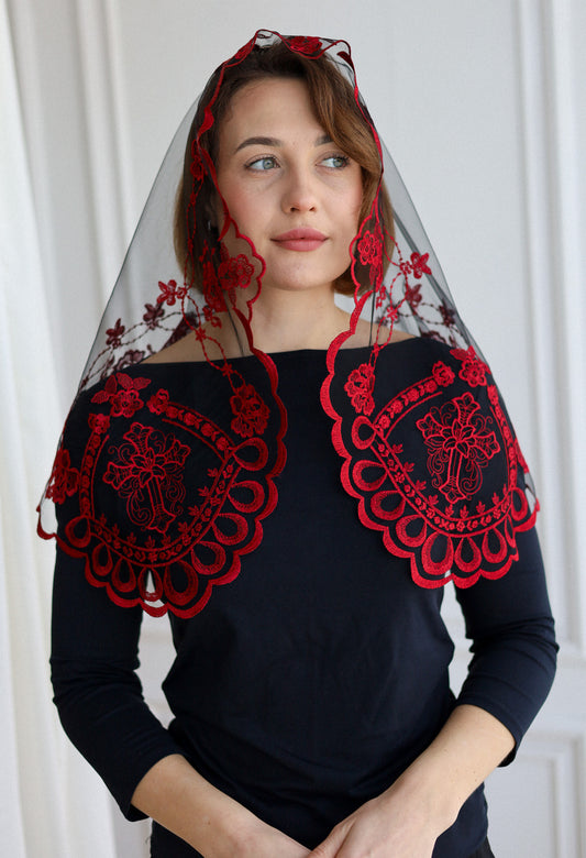 SHORT BURGUNDY VEIL - MariaVeils