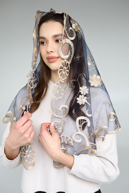 GOLD LONG FLORAL VEIL