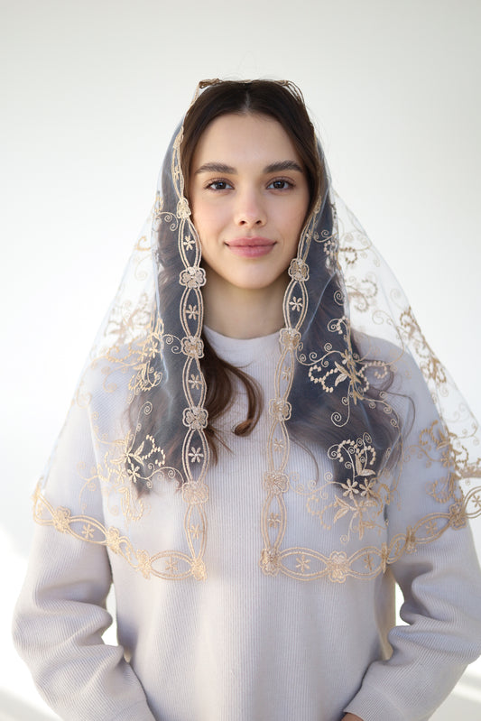 GOLD & LIGHT BLUE VEIL - MariaVeils