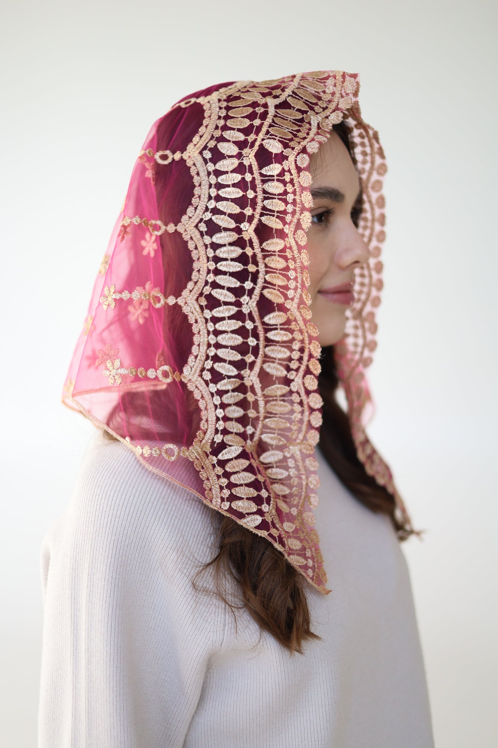 SHORT PINK & GOLD VEIL - MariaVeils