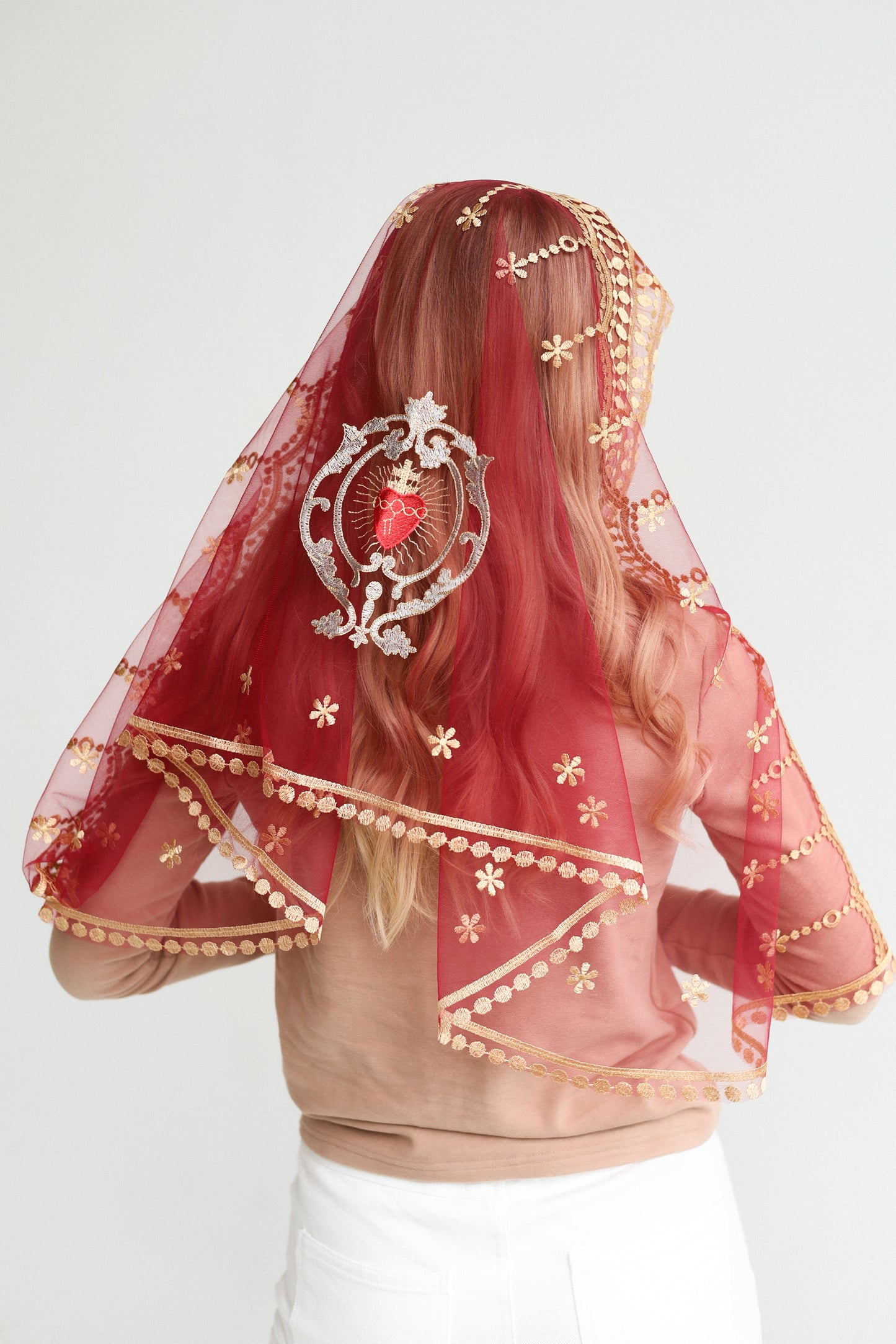 PURPLE VEIL WITH HEART EMBROIDERY