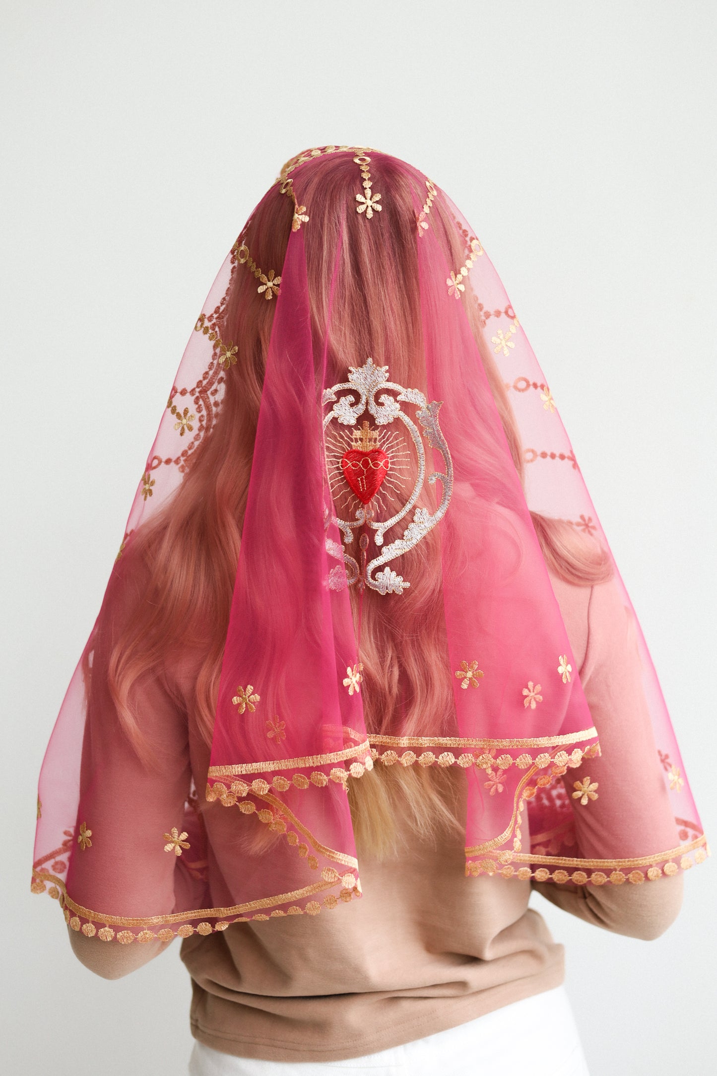 PURPLE VEIL WITH HEART EMBROIDERY