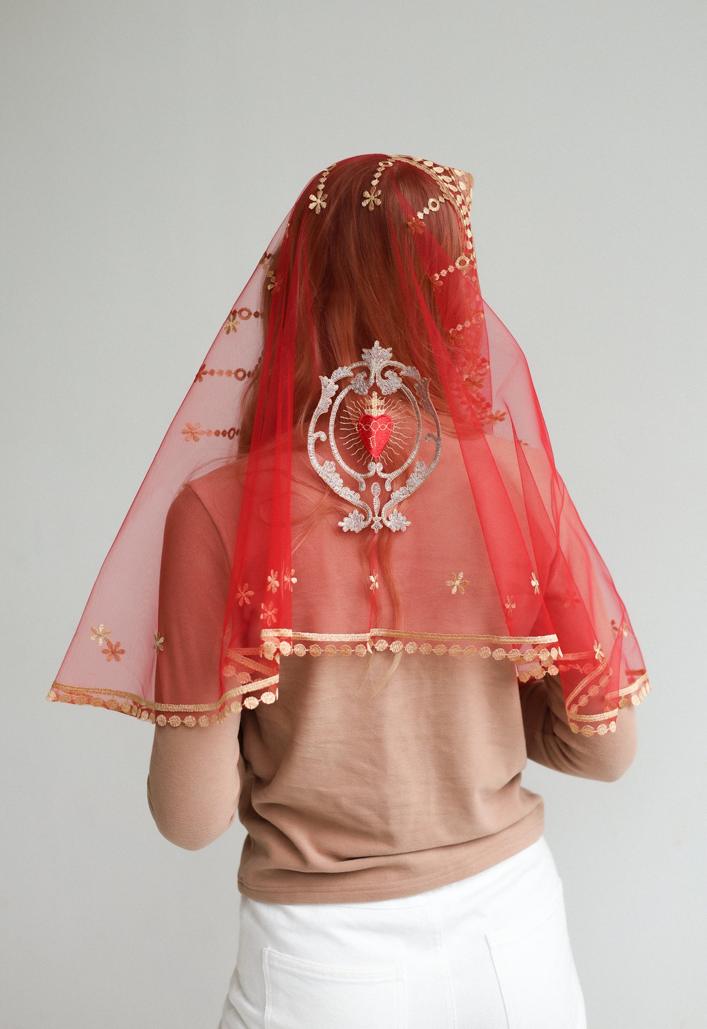 PURPLE VEIL WITH HEART EMBROIDERY