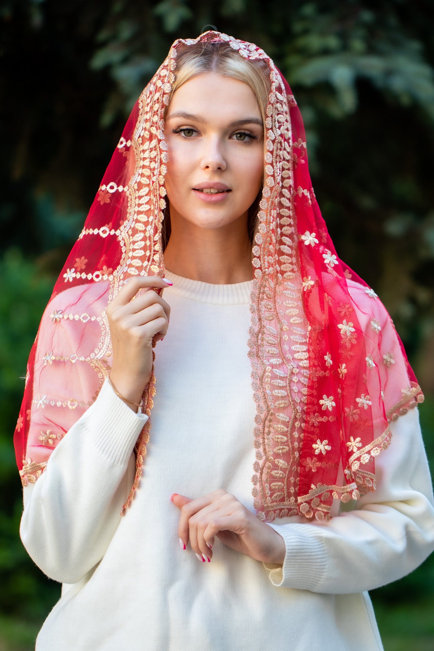 GOLD & PINK LONG VEIL - MariaVeils