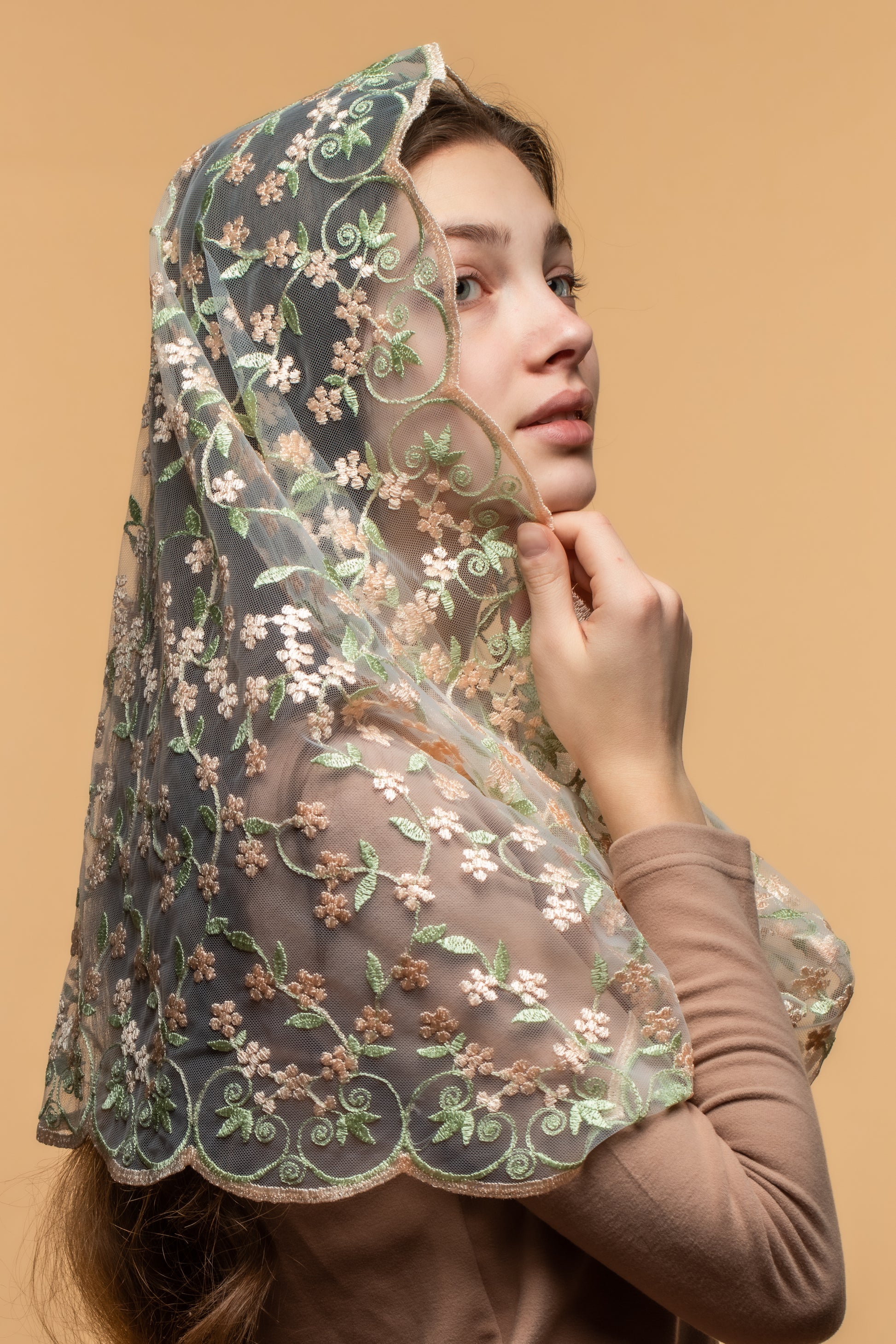 NEW!! Infinity chapel veil with floral design - MariaVeils