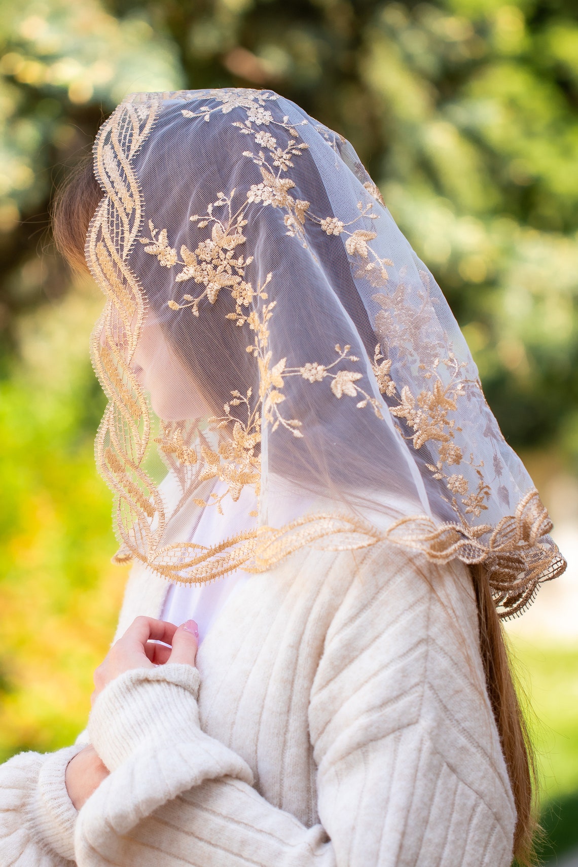 Catholic gold  chapel veil - MariaVeils