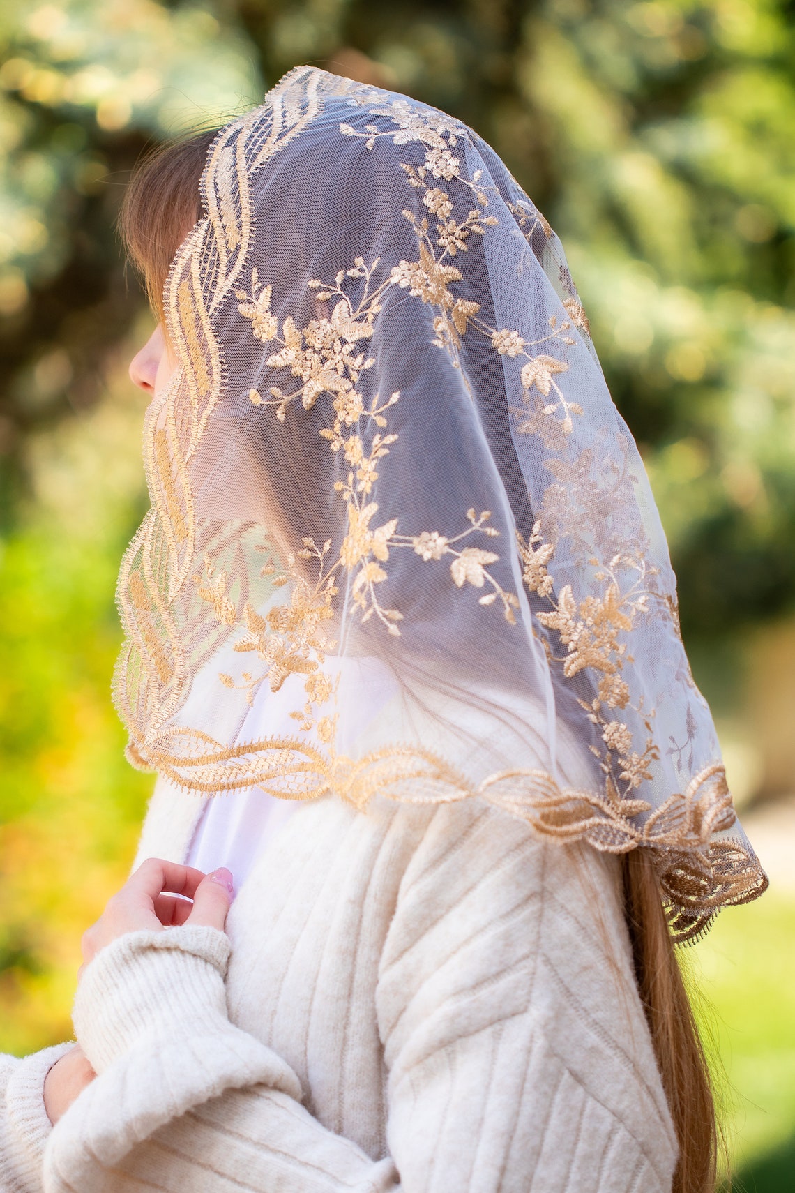 Catholic gold  chapel veil - MariaVeils
