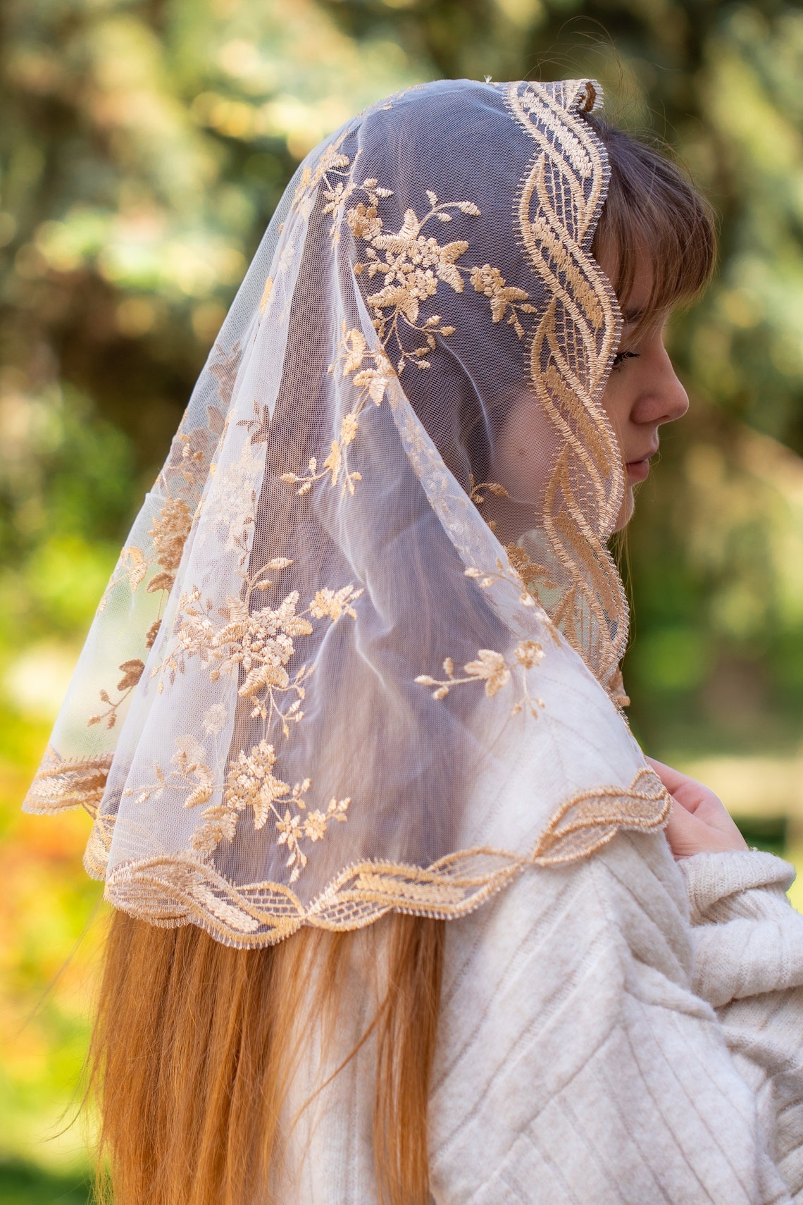 Catholic gold  chapel veil - MariaVeils