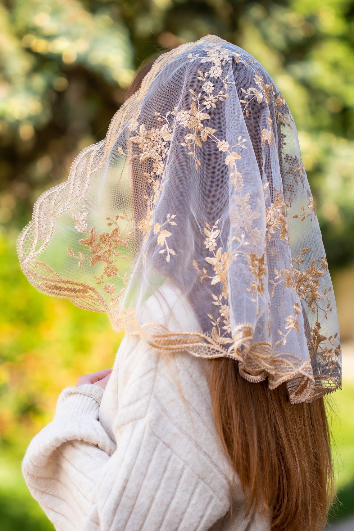 Catholic gold  chapel veil - MariaVeils