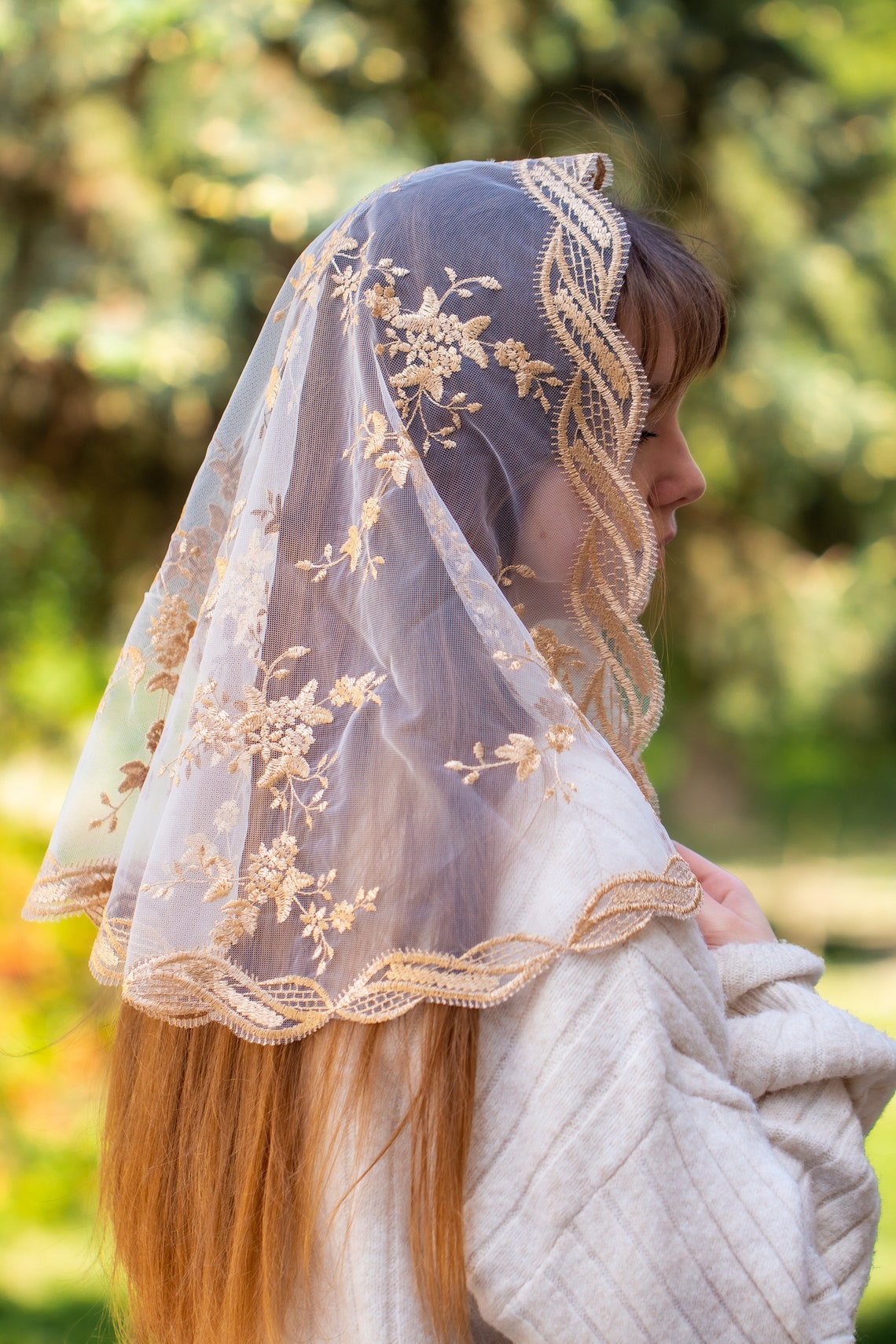 Catholic gold  chapel veil - MariaVeils