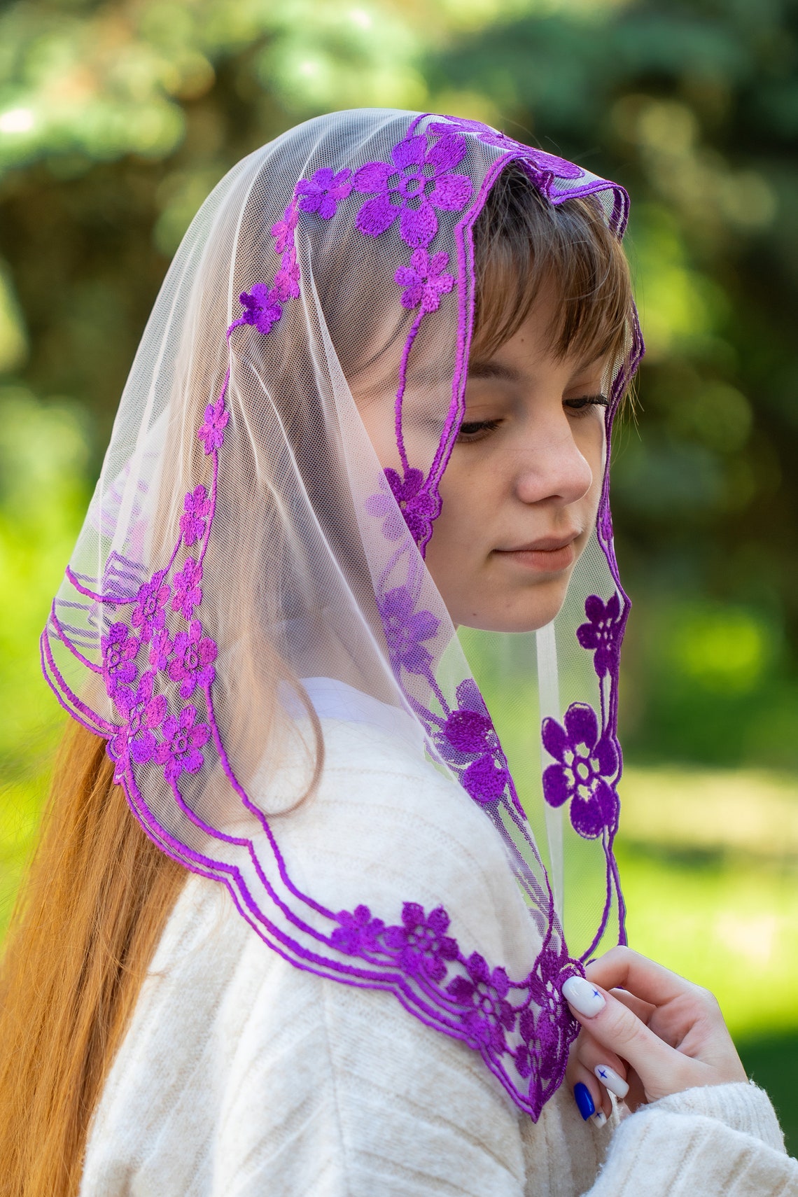 Purple lace veil - MariaVeils